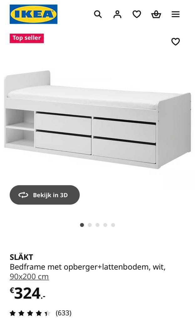 Ikea slakt bed te koop, Huis en Inrichting, Slaapkamer | Bedden, Zo goed als nieuw, Eenpersoons, 90 cm, 200 cm, Hout, Wit, Ophalen