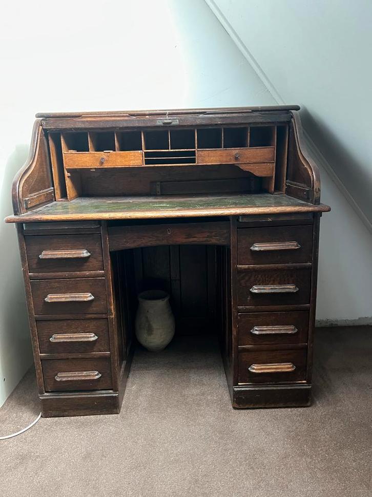 Laatste kans!! Antiek Rolluik Bureau met Groen Lederen Blad, Antiek en Kunst, Antiek | Kantoor en Zakelijk, Ophalen