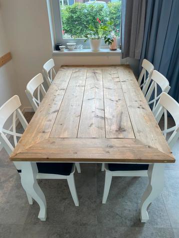 Eettafel steigerhout 6p + 6 stoelen Ingolf IKEA + salontafel beschikbaar voor biedingen