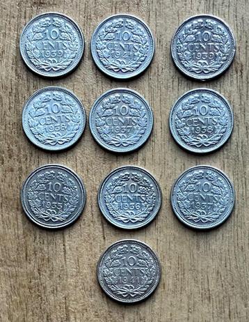 50 stuks Nederlandse zilveren munten Wilhelmina beschikbaar voor biedingen