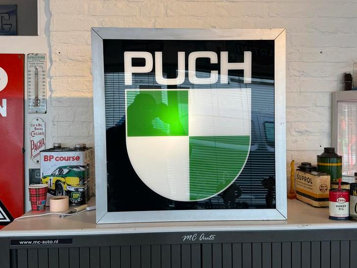 Vintage Puch Lichtbak Reclamebord, Antiek en Kunst, Antiek | Overige Antiek, Ophalen