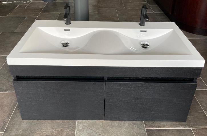 dubbele wastafel  met meubel, gebruikte nette staat, Huis en Inrichting, Badkamer | Badkamermeubels, Gebruikt, Wastafelkast, Minder dan 100 cm