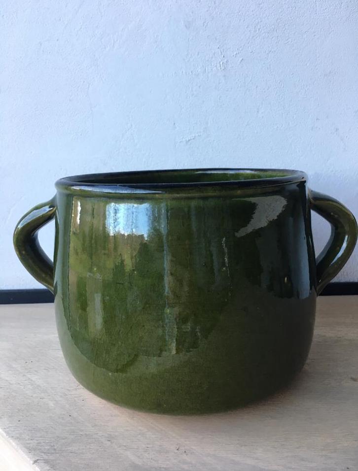 Groen geglazuurd pot met oortjes antiek uniek 355, Antiek en Kunst, Antiek | Vazen, Ophalen of Verzenden