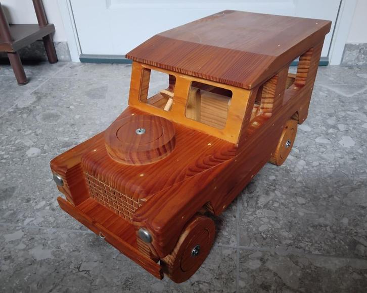 Mega Groot Houten Jeep vintage Land Rover Handgemaakt, Hobby en Vrije tijd, Modelauto's | 1:5 tot 1:12, Gebruikt, Auto, 1:5 t/m 1:8