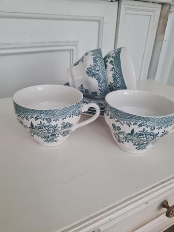4 kop en schotels oudjes Wedgewood petrol blauw decor beschikbaar voor biedingen