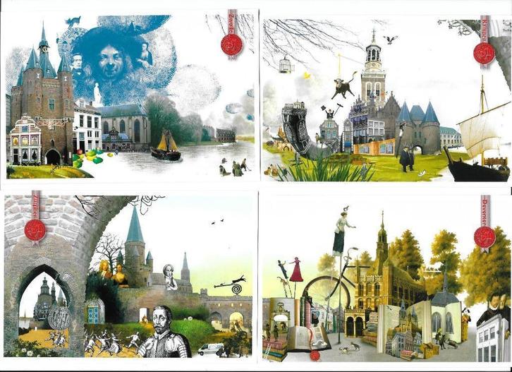 Complete serie van 4 Hanzesteden kaarten. Lees Info., Postzegels en Munten, Brieven en Enveloppen | Nederland, Briefkaart, Ophalen of Verzenden