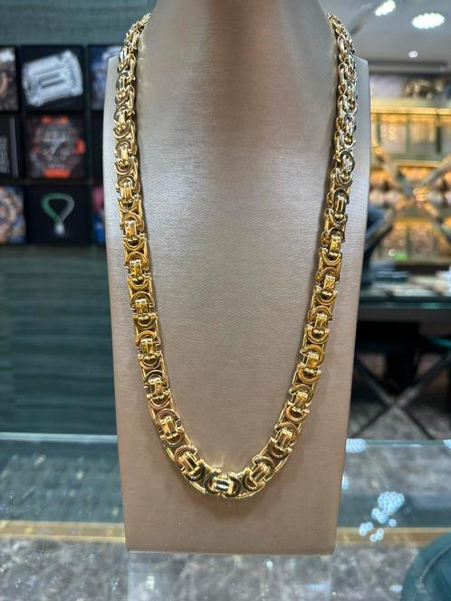 18Kt Goud - 220.5 Gr - Platte Koning - Ketting, Sieraden, Tassen en Uiterlijk, Kettingen, Nieuw, Goud, Goud, Ophalen