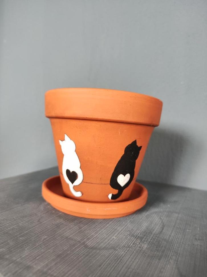 Terracotta potjes met schotels., Tuin en Terras, Bloempotten, Gebruikt, Terracotta, Binnen, Balkon, Tuin, Minder dan 40 cm, Minder dan 25 cm