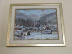 Olieverf schilderij Maud Gerard Stadsgezicht Gstaad, Antiek en Kunst, Kunst | Schilderijen | Klassiek, Ophalen of Verzenden