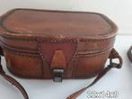 Vintage brocante bruin hard leren tasje, doosje, koffertje, Ophalen of Verzenden