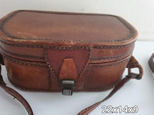 Vintage brocante bruin hard leren tasje, doosje, koffertje, Sieraden, Tassen en Uiterlijk, Tassen | Damestassen, Ophalen of Verzenden