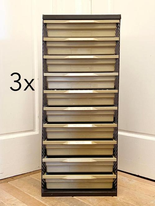 Drie vintage jaren 70 archiefkasten met 10 laden, Huis en Inrichting, Kasten | Roldeurkasten en Archiefkasten, Gebruikt, Minder dan 100 cm