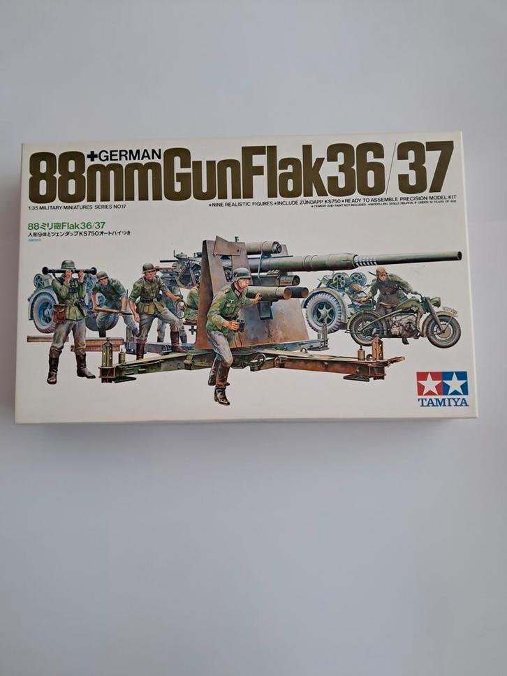 Tamiya 1/35 88mm Flak 36/37 met Figuren, Hobby en Vrije tijd, Modelbouw | Auto's en Voertuigen, Nieuw, Overige typen, 1:32 tot 1:50