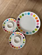 Set van 3 Schalen met Regenboog Stippen, Huis en Inrichting, Gebruikt, Keramiek, Ophalen of Verzenden, Schaal of Schalen