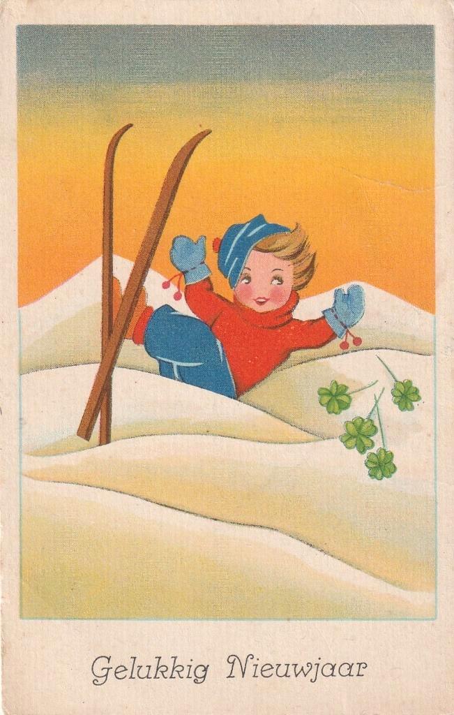 MEISJE KERST KLAVERVIER JAREN 40 ZEER MOOIE OUDE KAART KJ735, Verzamelen, Ansichtkaarten | Themakaarten, Ongelopen, 1940 tot 1960