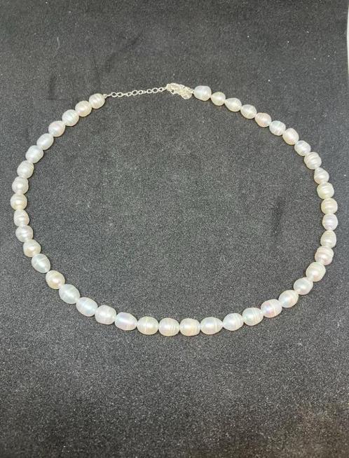 Echte parel ketting met zilver sluiting, Sieraden, Tassen en Uiterlijk, Kettingen, Nieuw, Zilver, Wit, Met edelsteen, Verstelbaar