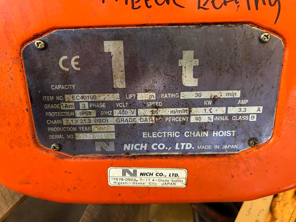 Elektrische kettingtakel 1 ton - Krachtstroom, Ophalen