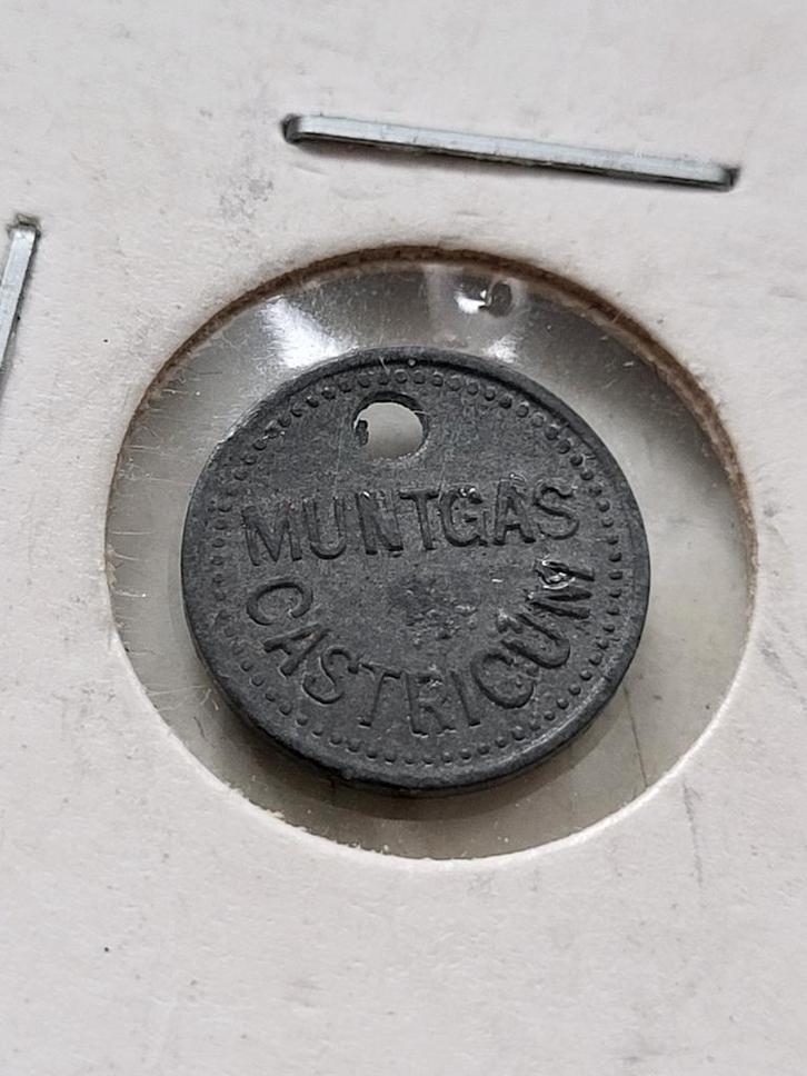 Muntgas Castricum - kleine zinken variant gasmunt gaspenning, Postzegels en Munten, Penningen en Medailles, Overige materialen