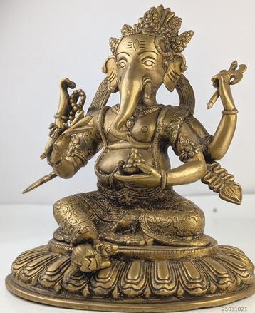 bronzen standbeeld Ganesha met 4 armen op troon beschikbaar voor biedingen