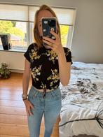 Zwarte crop top met bloemenprint – maat S, H&M, Zwart, Ophalen of Verzenden, Zo goed als nieuw