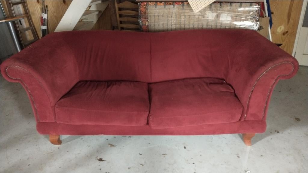 Rode 2,5zits designbankstel met werk, Ophalen, Gebruikt, Driepersoons, 75 tot 100 cm