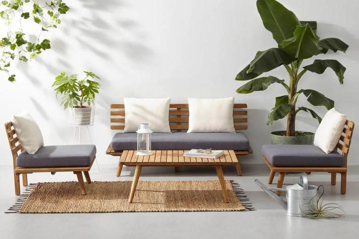 tuinmeubelset, Tuin en Terras, Tuinsets en Loungesets, Gebruikt, Tuinset, Teakhout, 4 zitplaatsen, Bank, Bijzettafel, Stoel, Ophalen