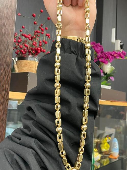 14k gouden massieve monte Carlo ketting 65 lang 1 cm breed, Sieraden, Tassen en Uiterlijk, Kettingen, Zo goed als nieuw, Goud