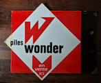 Vintage Dubbelzijdig  Emaille Uithangbord Piles Wonder, Ophalen of Verzenden, Gebruikt, Reclamebord