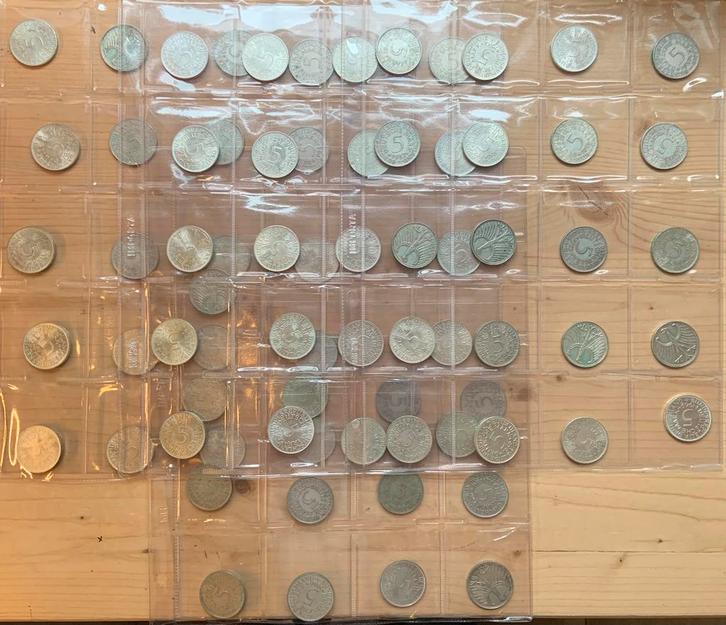73x 5 Mark “silber Adler” compl. collectie 1951/74 zilver, Postzegels en Munten, Munten en Bankbiljetten | Verzamelingen, Munten