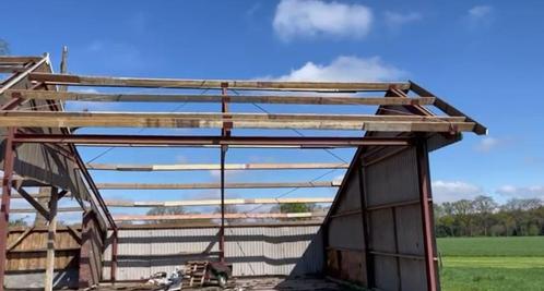 Kapschuur, Gordingen + Spanten + Staalconstructie 12x10m, Doe-het-zelf en Verbouw, Overige Doe-het-zelf en Verbouw, Gebruikt, Ophalen of Verzenden
