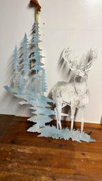 Metalen wanddecoratie  van een hert en een kerstboom, Ophalen of Verzenden