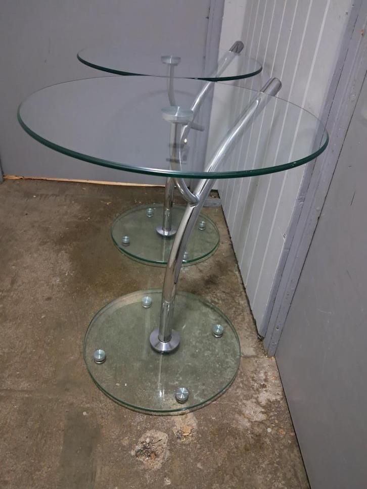 Bijzettafels van glas, Huis en Inrichting, Tafels | Bijzettafels, Gebruikt, Rond, 45 tot 60 cm, Minder dan 55 cm, Glas, Ophalen