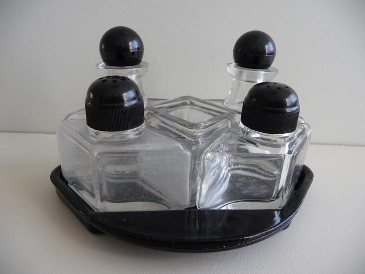 PEPER, ZOUT, -OLIE, AZIJN EN MOSTERD STEL, Antiek en Kunst, Antiek | Glas en Kristal, Ophalen of Verzenden