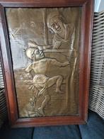 Antiek Koperen Relief met Houten Frame, Antiek en Kunst, Ophalen of Verzenden, Koper