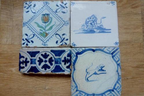 Vier 17e eeuwse antieke TEGELS; mooi en zeldzaam!, Antiek en Kunst, Antiek | Wandborden en Tegels, Ophalen of Verzenden