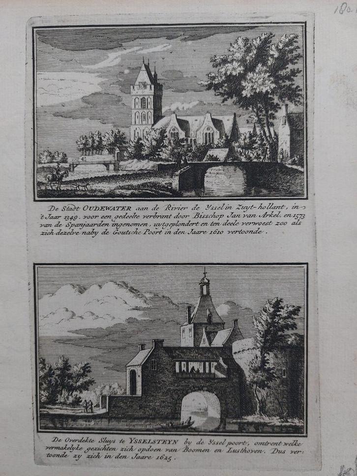 180-174 / Stad Oudewater & sluis Ijsselstein, Antiek en Kunst, Kunst | Etsen en Gravures, Ophalen of Verzenden