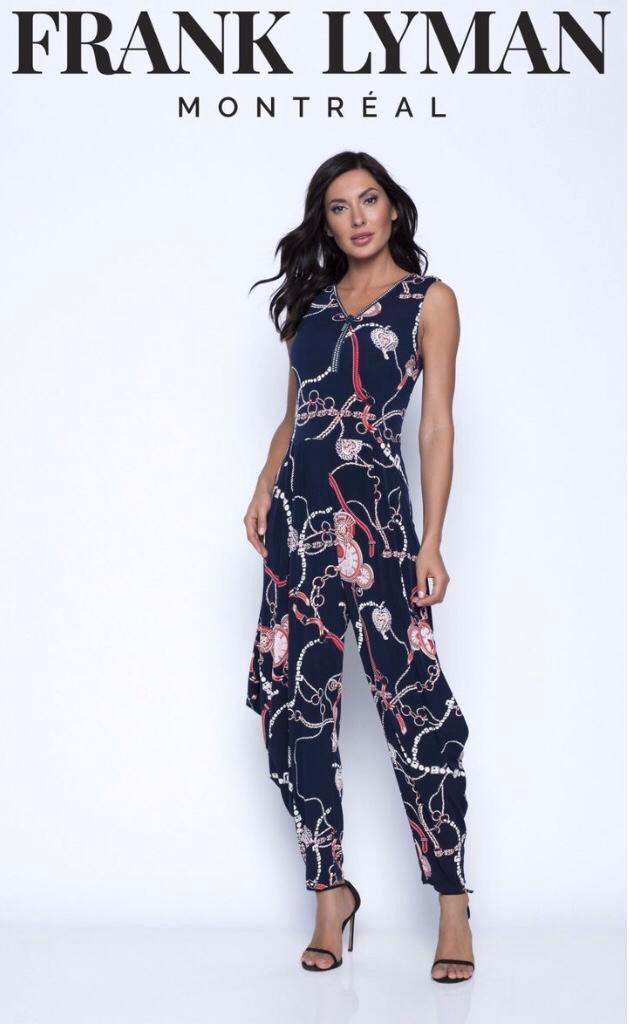 Frank Lyman elegante jumpsuit donkerblauw kleurrijke print M, Kleding | Dames, Jumpsuits, Nieuw, Maat 38/40 (M), Overige kleuren