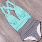 Groene zwart wit gestreepte monokini badpak dames vrouwen, Kleding | Dames, Badmode en Zwemkleding, Verzenden, Nieuw, Overige kleuren