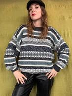 Vintage trui - print - strepen - oversized - grijs/wit, Maat 38/40 (M), Ophalen of Verzenden, HGV, Vintage
