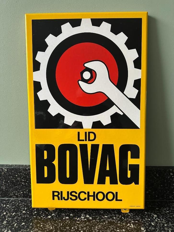 Mooi emaille BOVAG RIJSCHOOL bord. Langcat., Verzamelen, Merken en Reclamevoorwerpen, Gebruikt, Reclamebord, Ophalen of Verzenden