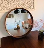 Unieke Mooie ronde leren vintage spiegel, Ophalen, Rond, Zo goed als nieuw, Minder dan 100 cm