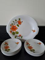 Vintage gebaksstel met oranje bloem, Huis en Inrichting, Keuken | Servies, Bord(en), Overige stijlen, Ophalen of Verzenden, Zo goed als nieuw