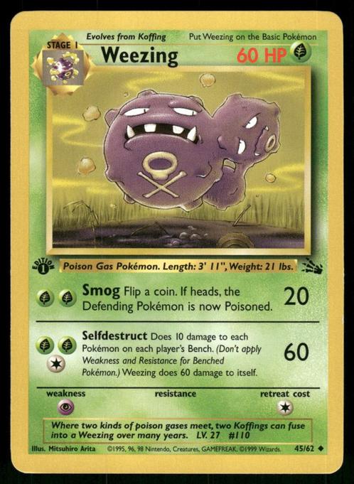 Weezing 45/62 - Fossil (1st edition), Hobby en Vrije tijd, Verzamelkaartspellen | Pokémon, Gebruikt, Losse kaart, Verzenden