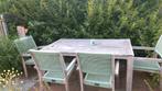 Houten Tuintafel met 4 Groene Stoelen, Ophalen, 4 zitplaatsen, Gebruikt, Tuinset