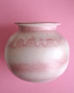 Vintage 60s 70s bol vaas keramiek roze crème retro design, Ophalen