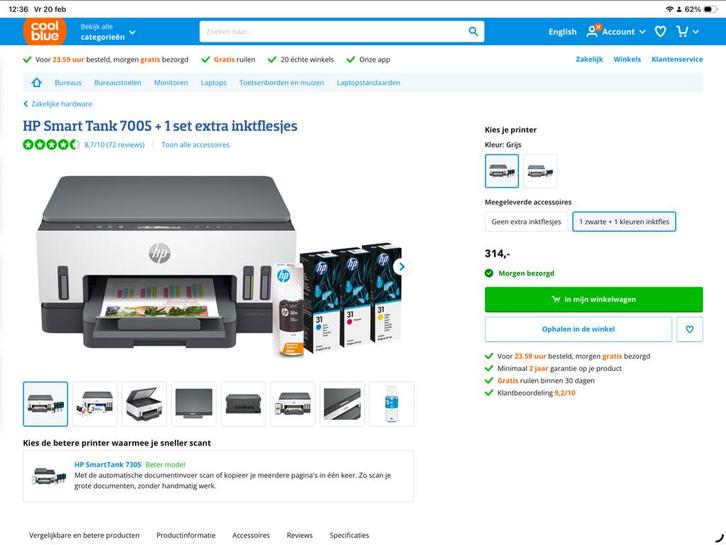 HP Smart Tank 7005 All-in-One Printer, Computers en Software, Printers, Nieuw, All-in-one, Inkjetprinter, Kleur printen, Draadloos