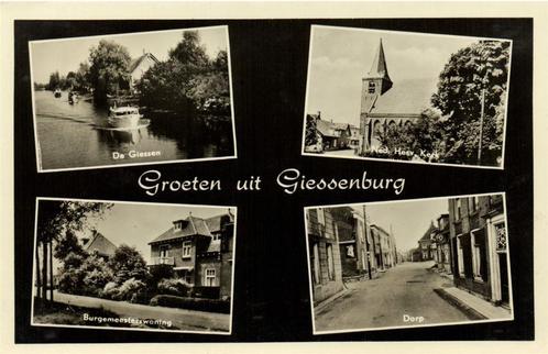 Groeten uit Giessenburg - 4 afb o.a. Dorp - 1957 gelopen, Verzamelen, Ansichtkaarten | Nederland, Gelopen, Overijssel, 1940 tot 1960