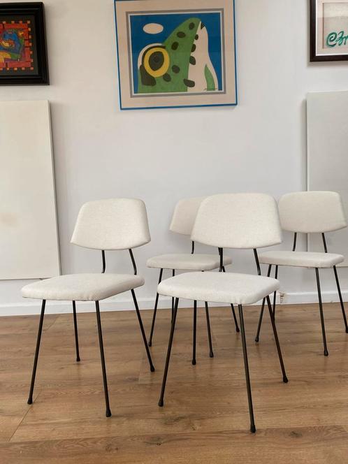 Vintage Elsrijk Rudolf Wolf stoelen., Huis en Inrichting, Stoelen, Zo goed als nieuw, Vier, Metaal, Stof, Wit, Ophalen of Verzenden