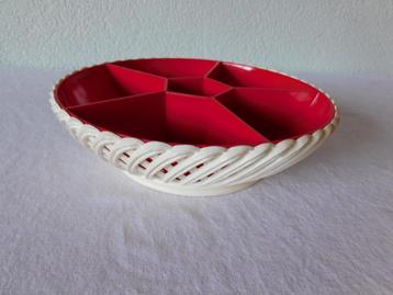 Vintage snackschaal van Emsa, W. Germany, wit-rood met 6 vak beschikbaar voor biedingen