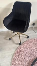 Mooie, zwarte velvet bureaustoel met gouden onderstel, Ophalen, Gebruikt, Zwart, Bureaustoel